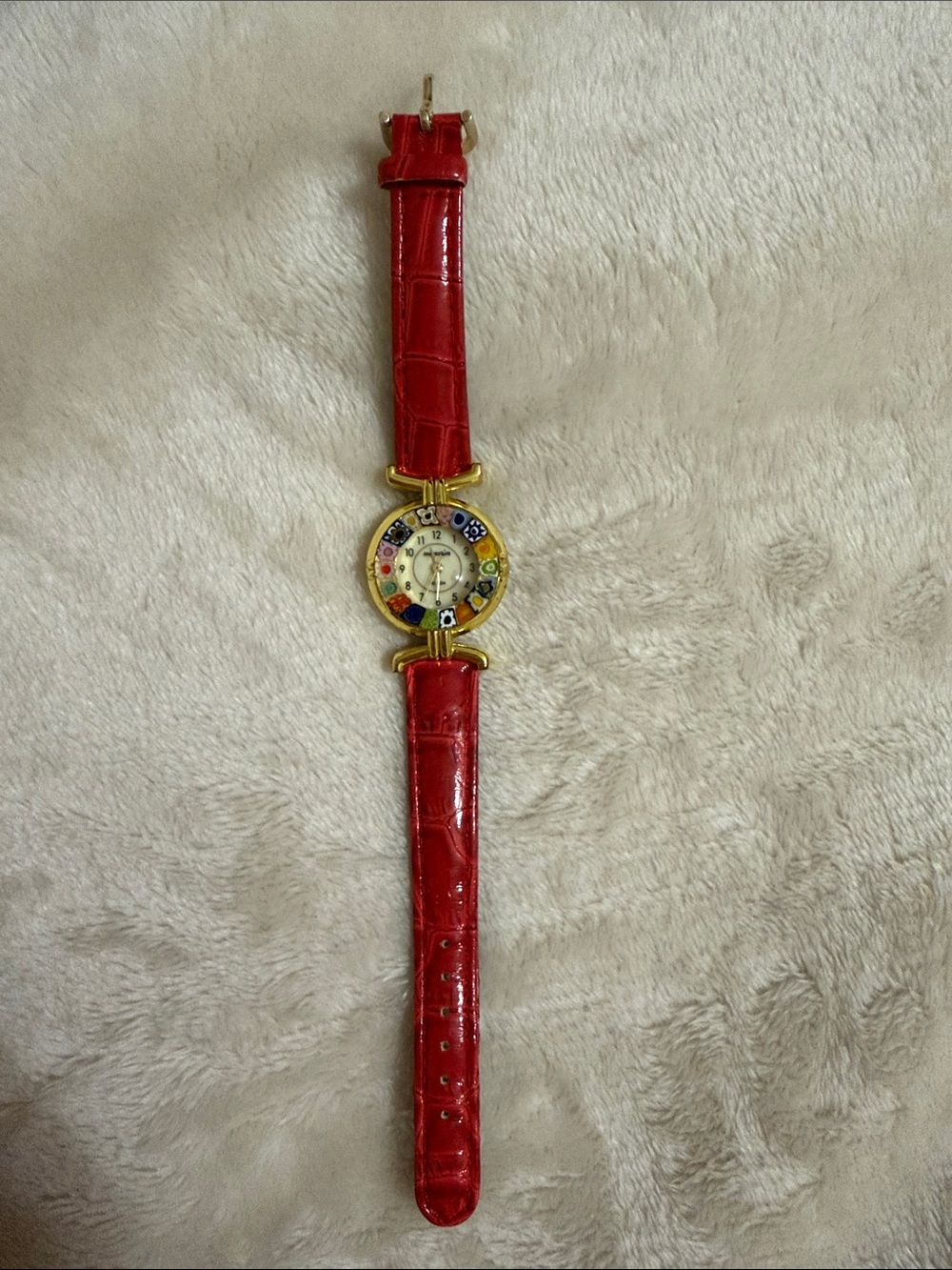 Italian Red Leather Strap Women's Watch with Decorative Dial